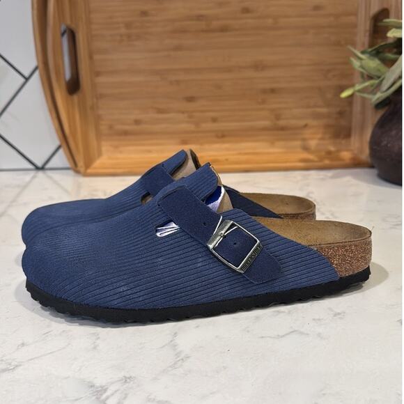 Birkenstock Boston Suede Embossed - Corduroy Indigo size 38 narrow minimalist